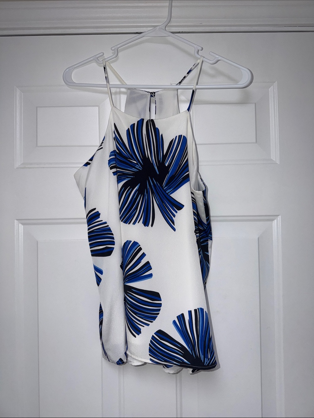 Francesca's Collections White Tank Top with Blue Floral Print